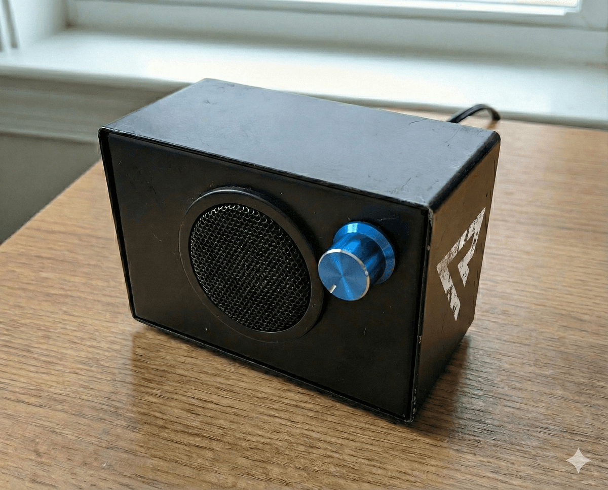 Roger Monitor — a small playback device with a speaker, volume knob, and status light